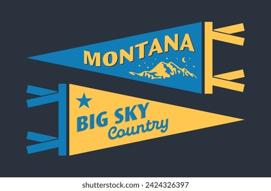 Satz Montana-Wimpel. Vintage retro grafische Flagge, Wimpel, Stern, Zeichen, Symbole der USA. In: Big Sky Country.