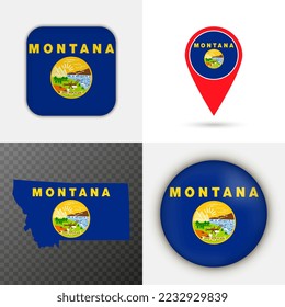 Set of Montana state flag. Vector illustration.