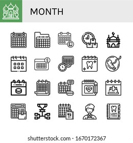 Set of month icons. Such as Mosque, Calendar, Schedule, Appointment, Fetus, Event, Planner, Agenda , month icons