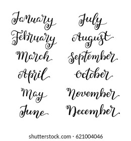 Set month of the year. Hand lettering for calendars.