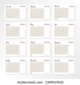 Set of monthly calendar on 2020 year with To Do list near each month. 