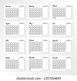 Set of monthly calendar on 2020 year with To Do list near each month. 