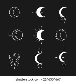 Set of months from graphic elements. Simple graphic style. Universal use. White objects isolated on black background.