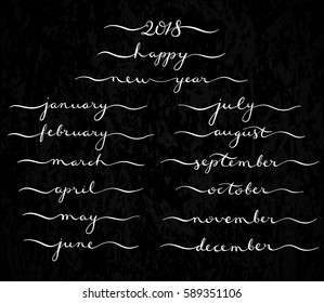 Set of months with hand drawn lettering, vector illustration