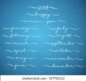 Set of months with hand drawn lettering, vector illustration