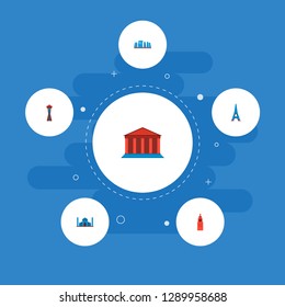 Set of monument icons flat style symbols with eiffel tower, kremlin, academy and other icons for your web mobile app logo design.