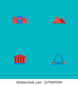 Set of monument icons flat style symbols with academy, shibuya, giza and other icons for your web mobile app logo design.
