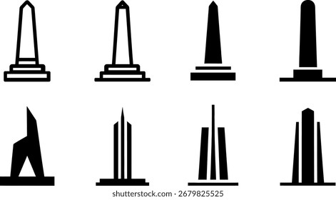 Conjunto de ilustrações de silhueta de vetor de monumento e memorial para design