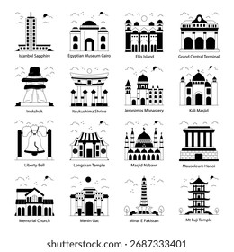 Set of Monuments Solid Icons