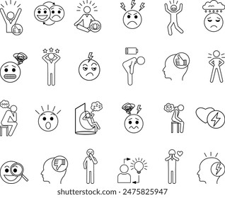 Set of Mood Icons. Vector Icons of Sad, Excited, Joyful, Angry Anxious, Pensive, Surprised, Tired, Jealous, Optimistic, Confident, and Others