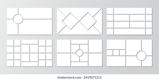 Set of moodboard grid. Gallery banner. Portfolio images. Presentation collage template collection. Album brandboard. Mosaic picture frame. Mood board background. Scrapbook layout. Vector illustration