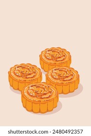 Set of moon cake on cream background. Mid Autumn Festival vector design. 
