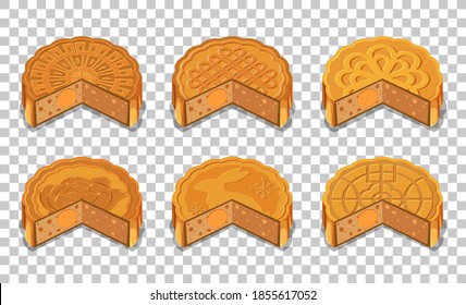 Conjunto de tortas lunares aisladas en una ilustración de fondo transparente