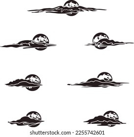 set of moon cloud silhouette vector