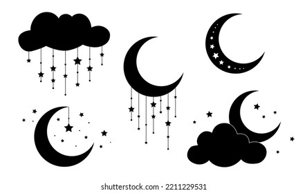 Set Moon Clouds Night Sky Symbols Stock Vector (Royalty Free ...