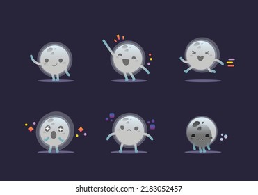 set of Moon cute character mascot minimal collection