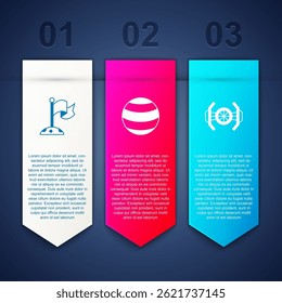 Set Moon with flag, Planet and Cosmic ship. Business infographic template. Vector