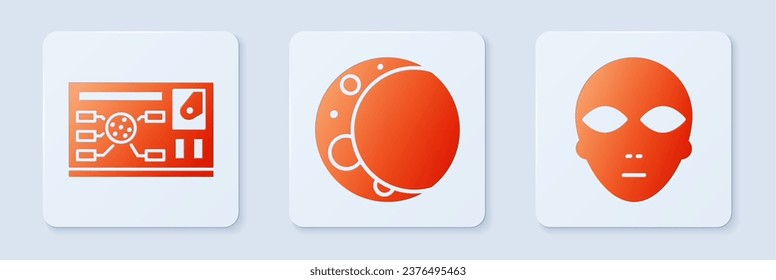 Set Moon, Futuristic hud interface and Alien. White square button. Vector