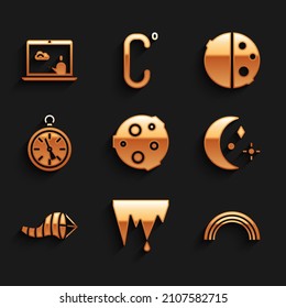 Set Moon, Icicle, Rainbow, and stars, Cone meteorology windsock wind vane, Compass, Eclipse of the sun and Weather forecast icon. Vector