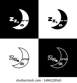 Set Moon icon isolated on black and white background. Cloudy night sign. Sleep dreams symbol. Night or bed time sign.  Vector Illustration
