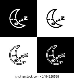 Set Moon icon isolated on black and white background. Cloudy night sign. Sleep dreams symbol. Night or bed time sign.  Vector Illustration