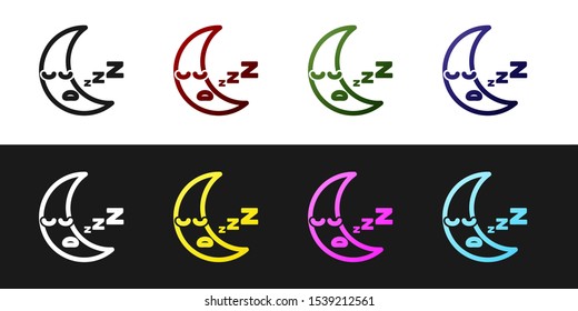 Set Moon icon isolated on black and white background. Cloudy night sign. Sleep dreams symbol. Night or bed time sign.  Vector Illustration