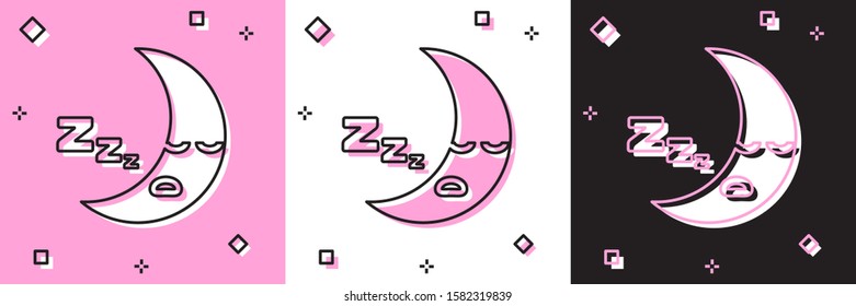 Set Moon icon isolated on pink and white, black background. Cloudy night sign. Sleep dreams symbol. Night or bed time sign.  Vector Illustration