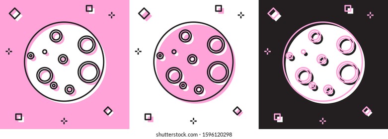 Set Moon icon isolated on pink and white, black background.  Vector Illustration