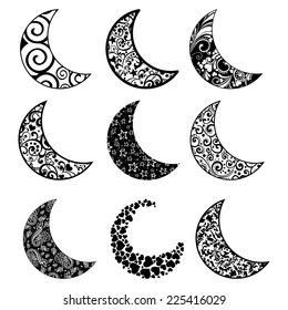 Set of moon  icons isolated on white background. Vector illustration 