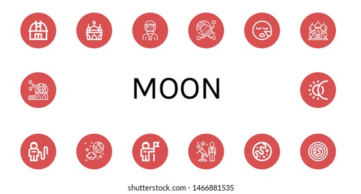 Set of moon icons such as Observatory, Mosque, Astronaut, Sleeping, Universe, Stargazing, Mars, Atmosphere, Eclipse , moon