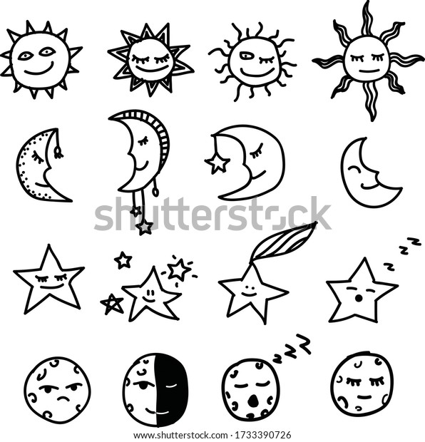 A Set of moon icons\
suitable for any moon, night and nature theme content with doodle\
cartoon style