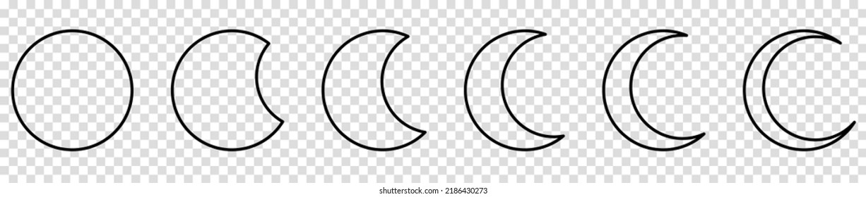 Set of moon line icons. Full and crescent icons. Moon phases. Vector illustration isolated on transparent background