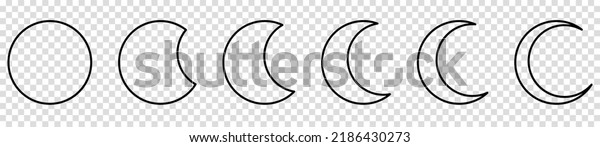 Set of\
moon line icons. Full and crescent icons. Moon phases. Vector\
illustration isolated on transparent\
background