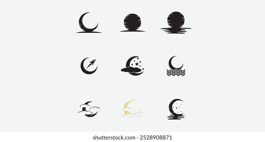 Set of Moon logo design template. Crescent moon logo.
