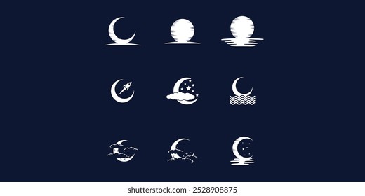 Set of Moon logo design template. Crescent moon logo.