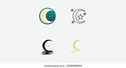 Set of Moon logo design template. Crescent moon logo.
