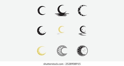 Set of Moon logo design template. Crescent moon logo.