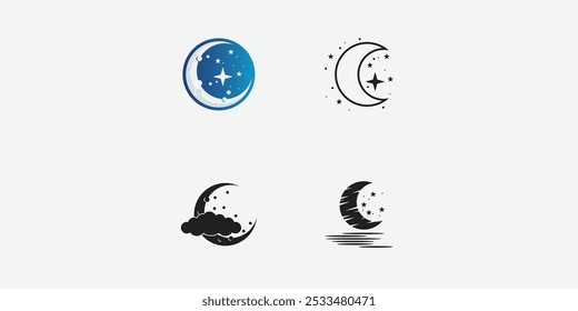 Set of Moon logo design template. Crescent moon logo.