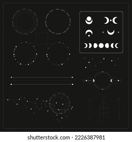 Set of Moon Phase And Stars Sparkles Sign Symbol in a Trendy Minimal Style. Vector Icons for Creating Logos, Patterns and Web design