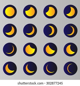 Set of moon phases.