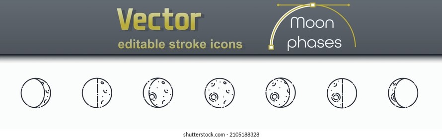 Conjunto de iconos de línea de fases de luna aislados en fondo transparente. Accionamiento del vector