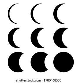 Conjunto de fases de la luna. Ilustración vectorial. Iconos Web. Símbolos negros