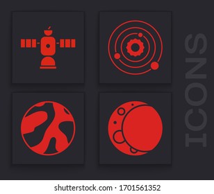 Set Moon, Satellite, Solar system and Planet icon. Vector