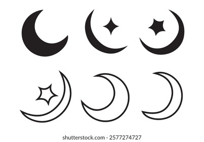 set of moon and star icon. sun vector, Night icon of the moon with stars and sun icon, vector on white background.
 
