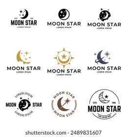 Set of Moon Star Vector, Eclipse Vector, Astrology, Sky Astrology, Vector Illustration Background