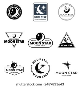 Set of Moon Star Vector, Eclipse Vector, Astrology, Sky Astrology, Vector Illustration Background