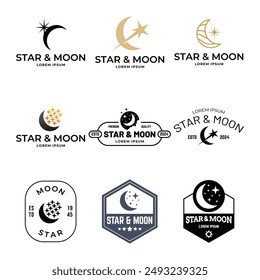 Set of Moon Star Vector, Eclipse Vector, Astrology, Sky Astrology, Vector Illustration Background