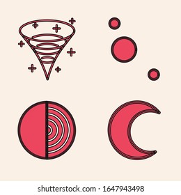 Set Moon and stars, Black hole, Solar system and Earth structure icon. Vector