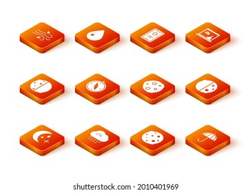 Set Moon and stars, Cloud with rain, Eclipse of the sun, Compass, Umbrella and  icon. Vector
