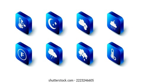 Set Moon and stars, Cloud with rain, moon, Meteorology thermometer, lightning, Fahrenheit and  icon. Vector